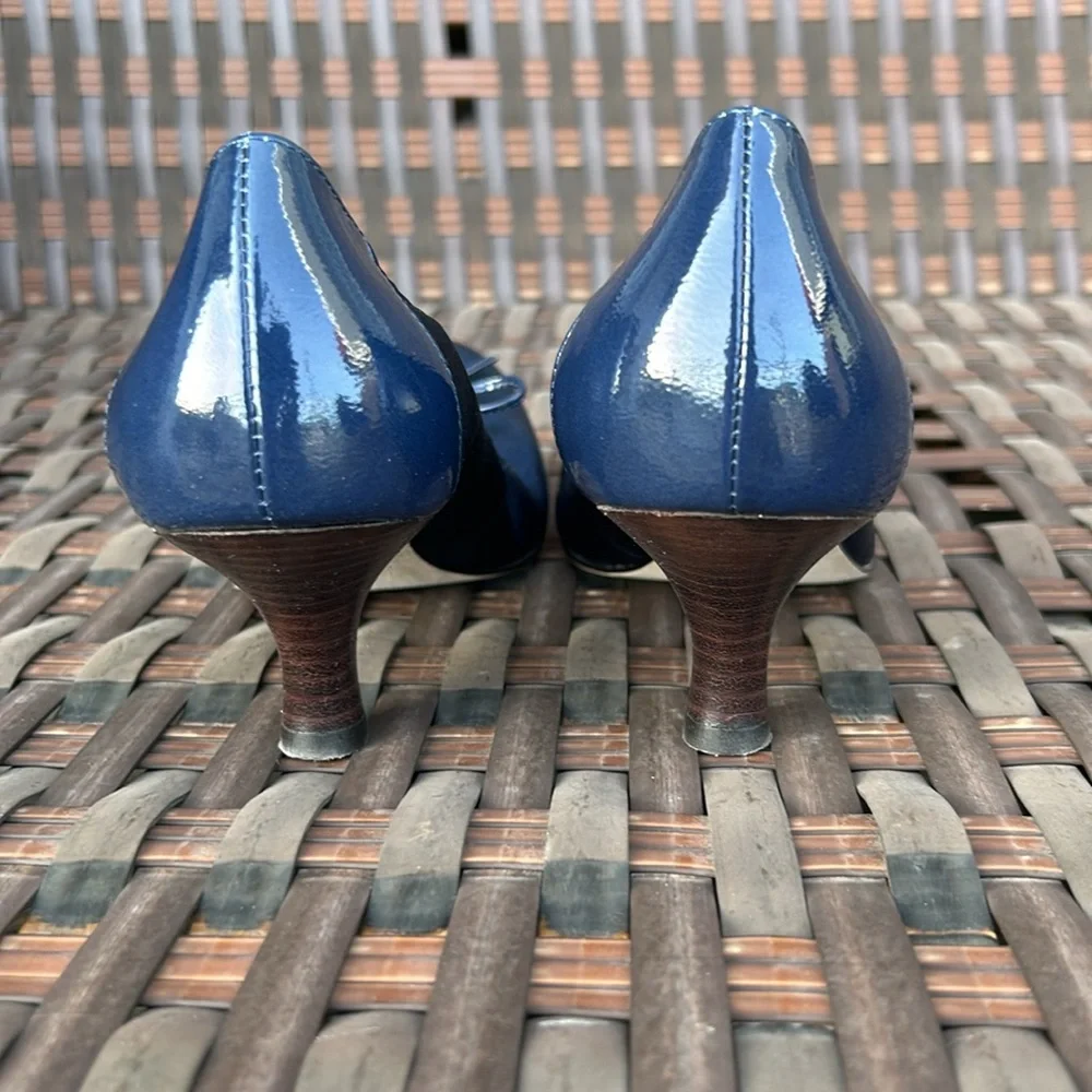 Franco Sarto Blue‎ Satin Bow Kitten Heels Pumps 7M Party Career Holiday Women’s